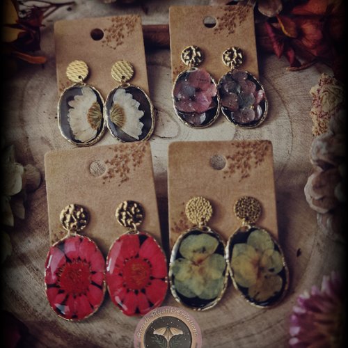 Paire de boucles d’oreilles botaniques résine et fleurs séchées