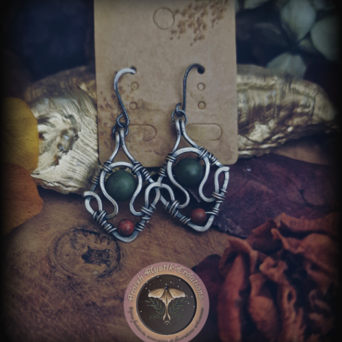 Boucles d’oreilles en argent silverfilled jade néphrite et jaspe rouge