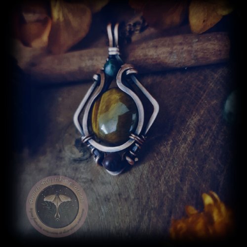 Pendentif œil du tigre , malachite jaspe sang dragon