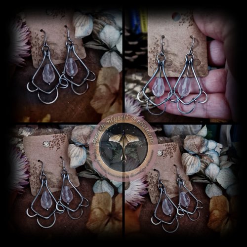 Boucles d'oreilles "lueur de rose" – quartz rose & acier inoxydable