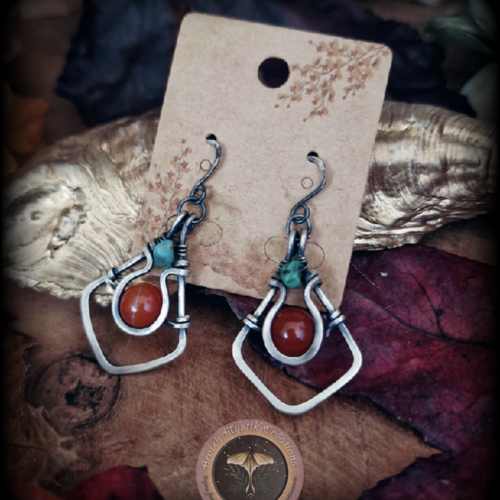 Boucles d’oreilles argent silverfilled, cornaline et turquoise