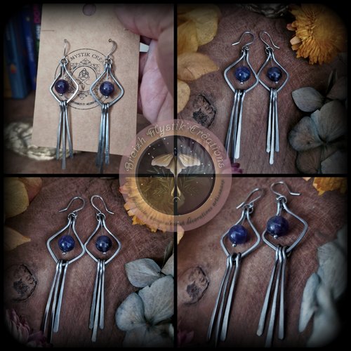 Boucles d'oreilles « luna » en améthyste et acier inoxydable