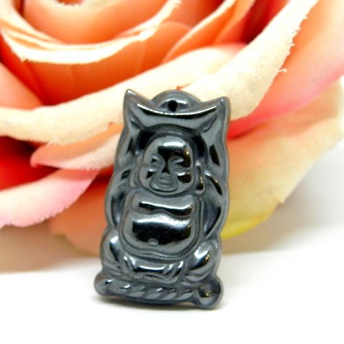Amulette pendentif représentant bouddha, médaillon hématite effigie de bouddha,