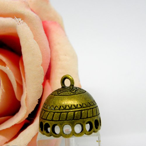 Bélière dôme fleur chandelier bronze, bélière indienne cloche pour pampille bronze, embout cloche chandelier,