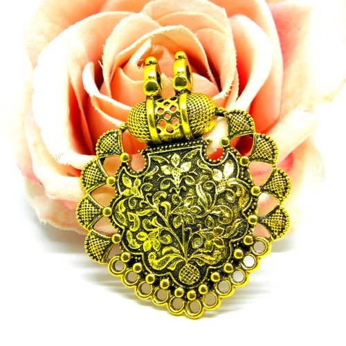 Pendentif connecteur chandelier baroque fleuri doré, connecteur chandelier métal, pendentif séparateur fantaisie doré,