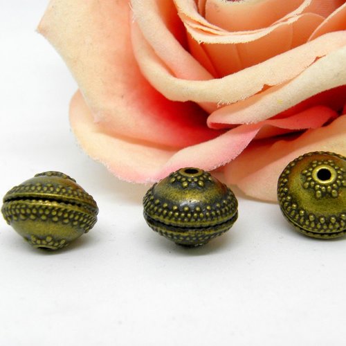 Perle ronde perlée en métal bronze, perle ronde et tube en métal couleur bronze 16 mm,