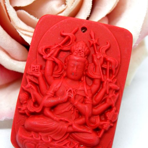 Amulette de protection en cinabre déesse shiva, pendentif amulette grigri effigie indienne,