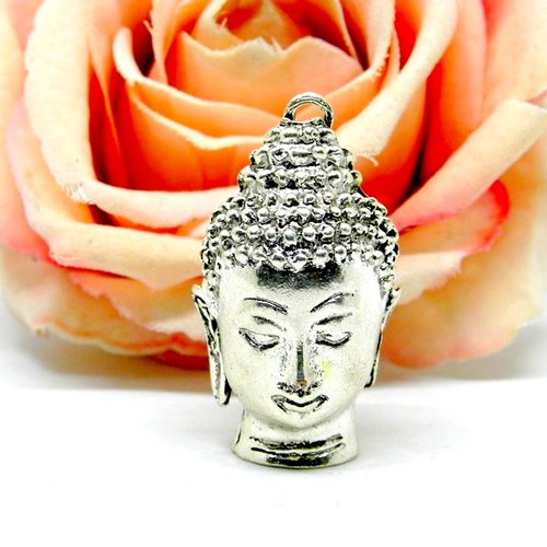 Pendentif tête 3d bouddha argenté, pendentif du monde bouddha argenté,
