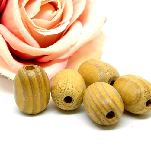 Grosse perles ovale en bois brut, perle en bois ovale naturelle,