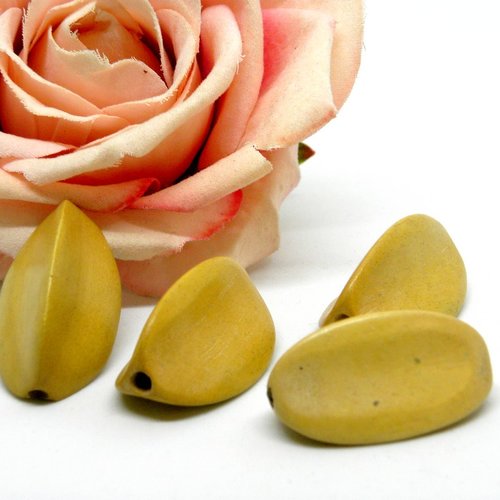 Grosse perles ovale triangle en bois beige, perle en bois ovale fantaisie naturelle,