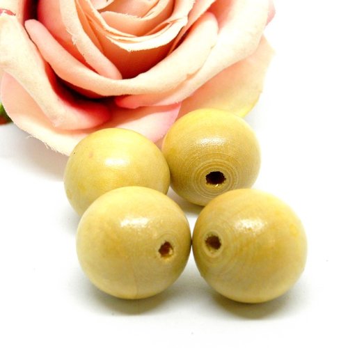 Grosse perles rondes en bois lisses unies, perle en bois ronde naturelle,