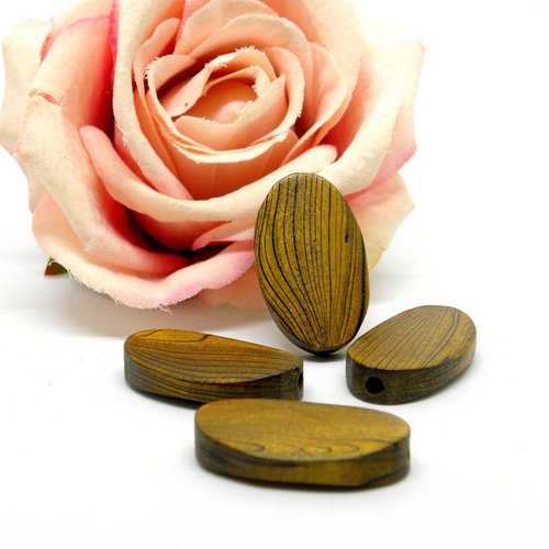 Perle ovale et plates en bois, perles ovale percée bois naturelle,