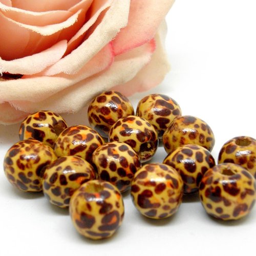 Grosse perles rondes en bois tigrées, perle en bois fantaisie peinte à la main12.5 mm£,