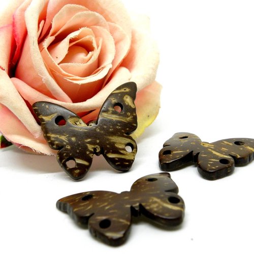 Perles palets fantaisie papillons en bois de coco stylisées, perle en bois papillon bombé et fantaisie,