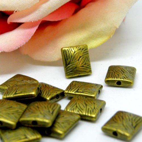 Perle rectangle striée bronze en métal stylisée, perle striée en métal couleur bronze,