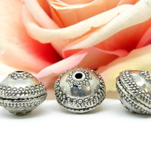 Perle ronde perlée argentée en métal, perle ronde perlée en métal couleur argent 16 mm,