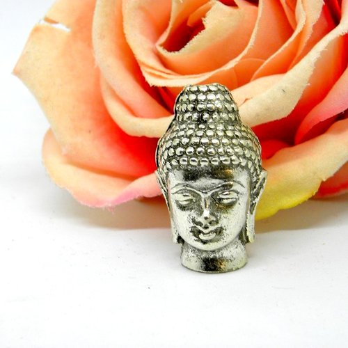 Enorme perle 3d bouddha rare argentée, grosse perle tête de bouddha thaïlandais argenté,