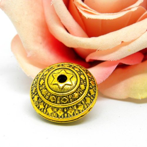 Grosse perle bouton ronde baroque filigrane dorée en métal, lot de perle ronde bouton en alu couleur dorée,