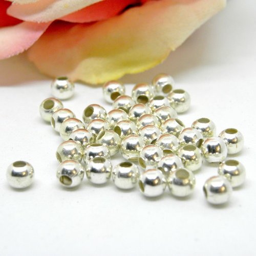 Perle ronde lisse argentée en métal, perle ronde lisse couleur argentée 4.5mm,