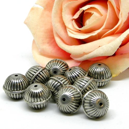 Perle ronde striée indienne acrylique argentée, perle acrylique de forme fantaisie couleur argentée,