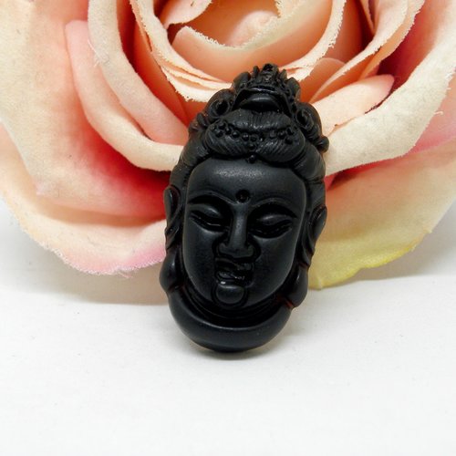 Amulette de protection bouddha en obsidienne noire, pendentif amulette grigri taillée pierre naturelle véritable,