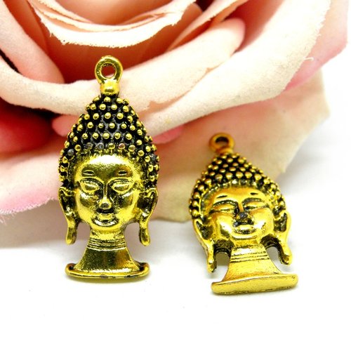 Breloque  tête de bouddha doré, breloque symbole bouddha,