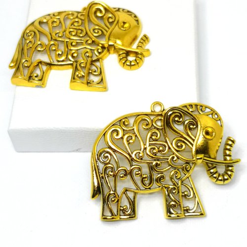 Pendentif éléphant filigrane x2, pendentif éléphant baroque doré,