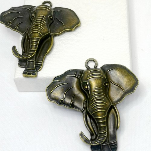 Gros pendentif éléphant bronze relief x2, grand pendentif éléphant,