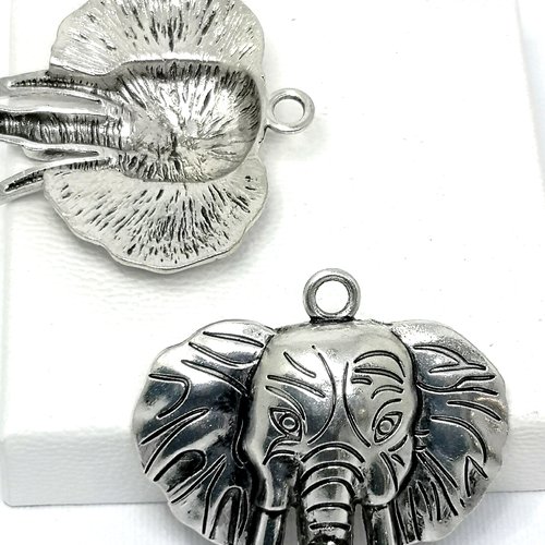 Lot de  2 têtes éléphants argentées , pendentif tête éléphant argent tibétain,