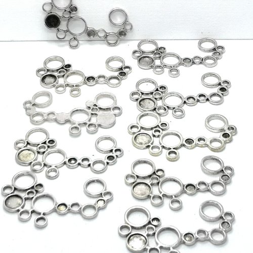Lot de 10 connecteurs cercles à cabochons argentés , séparateur de collier pendentif connecteur, connecteur de bijou rondelle argenté,