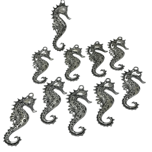Lot de 10 pendentifs hippocampes chevals de mer, pendentif hippocampe argenté, pendentif métal argent, pendentif marin