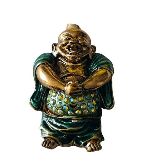 Gros pendentif bouddha 3d émaillé, pendentif bouddha chinois en métal doré et émaillé,
