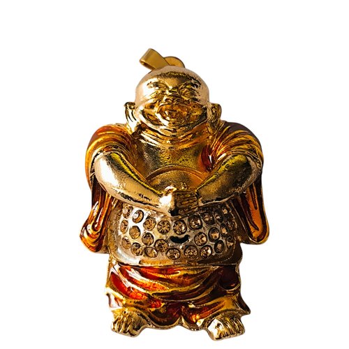 Gros pendentif bouddha 3d émaillé, pendentif bouddha chinois en métal doré et émaillé,