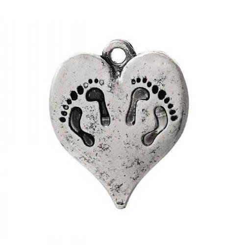 5 Lot De 4 Breloque Coeur Pied Grave Naissance Enfant Bebe Argente Un Grand Marche