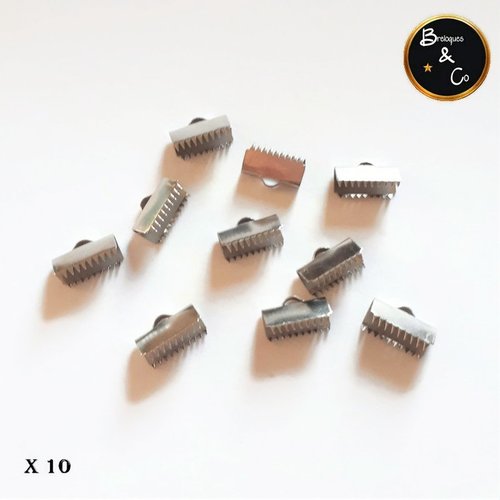 Fermoir embout à pincer , griffes acier inoxydable  - 15 mm - lot de 10