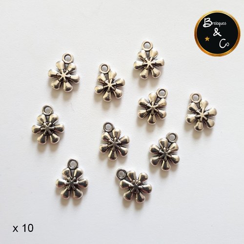 Petites breloques fleurs en métal argenté / lot de 10