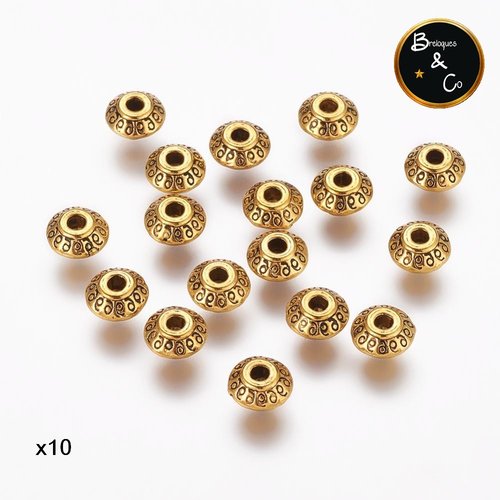 Perle toupie en métal doré style tibétain   7 mm - lot de 10