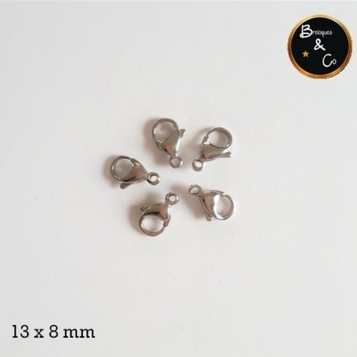 Fermoir mousqueton en acier inoxydable - taille 13 x 8 mm - lot de 5