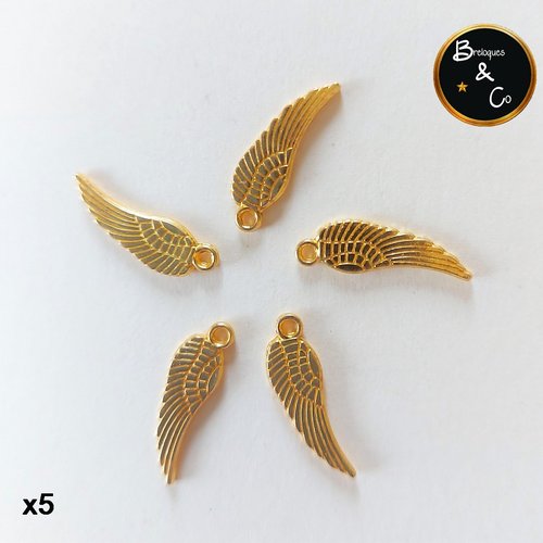 Breloque - pendentif - aile d'ange - doré -  lot de 5