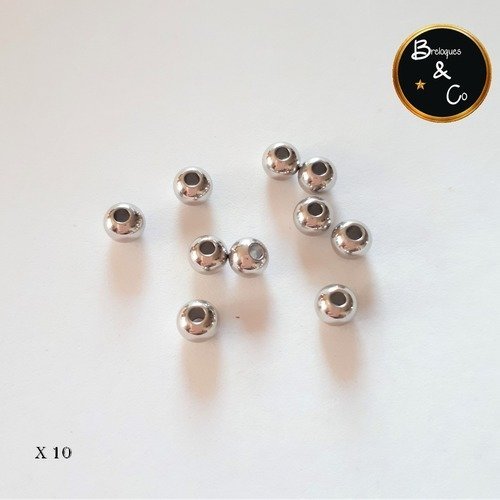 Billes - perles rondes intercalaires en acier inoxydable 304 - 6 mm - trou : 2 mm / lot de 10