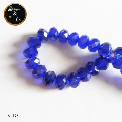 Perles en verre  à facettes abaque couleur bleu violet avec reflets   - 8x6 mm - lot de 10