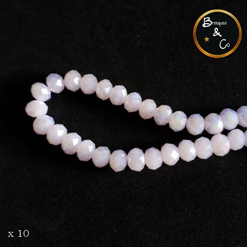 Perles en verre  à facettes abaque couleur rose pastel  clair   - 8x6 mm - lot de 10