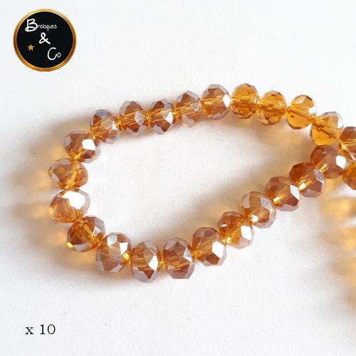 Perles en verre  à facettes abaque couleur or  - 8x6 mm - lot de 10