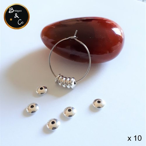 Perle intercalaire - séparateur - rondelle en métal  argenté 6 x 2 mm - lot de 10