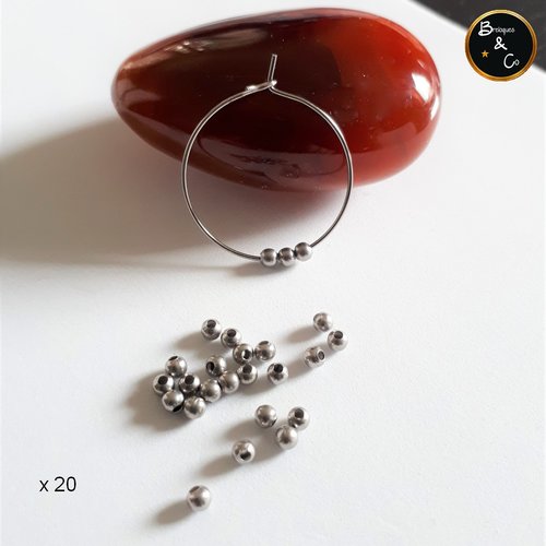 Billes - perles rondes intercalaires en acier inoxydable  - 3 mm -  lot de 20