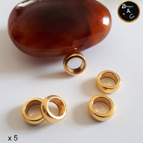 Perle intercalaire gros trou - séparateur - rondelle en métal doré 11 x 5 mm - lot de 5