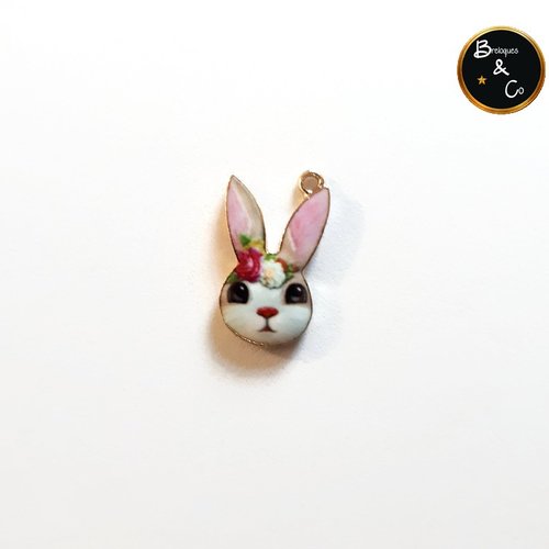 Breloque / pendentif lapin - métal doré émaillé 