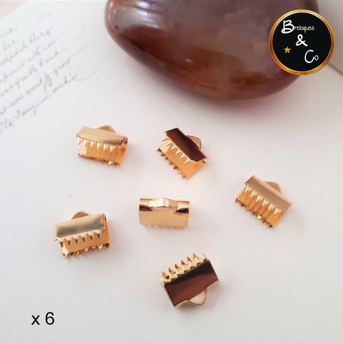 Fermoir embout griffes / embout ruban en acier inoxydable doré - 10 mm / lot de 6
