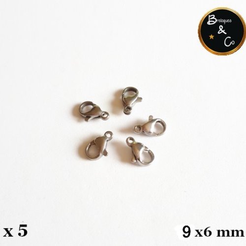 Fermoir mousqueton en acier inoxydable - taille 9x6 mm - lot de 5