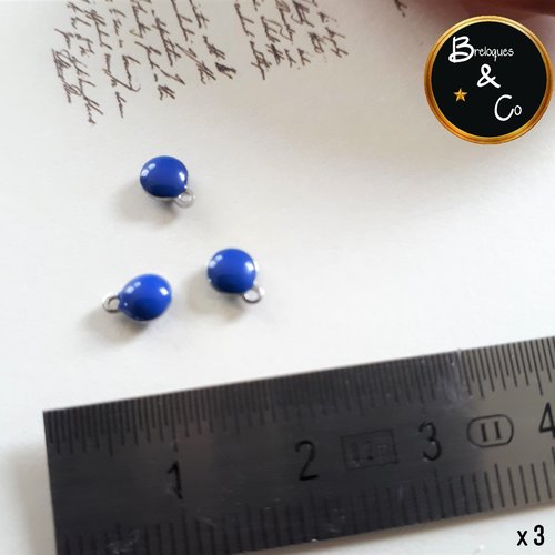 Mini breloque ronde en acier inoxydable émaillé bleu 4 mm - lot de 3